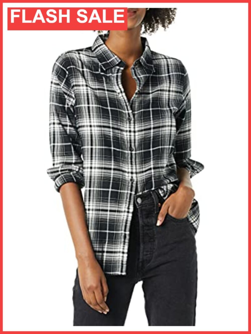 Women's Regular-Fit Long-Sleeve Lightweight Cotton Brushed Flannel Button-Down